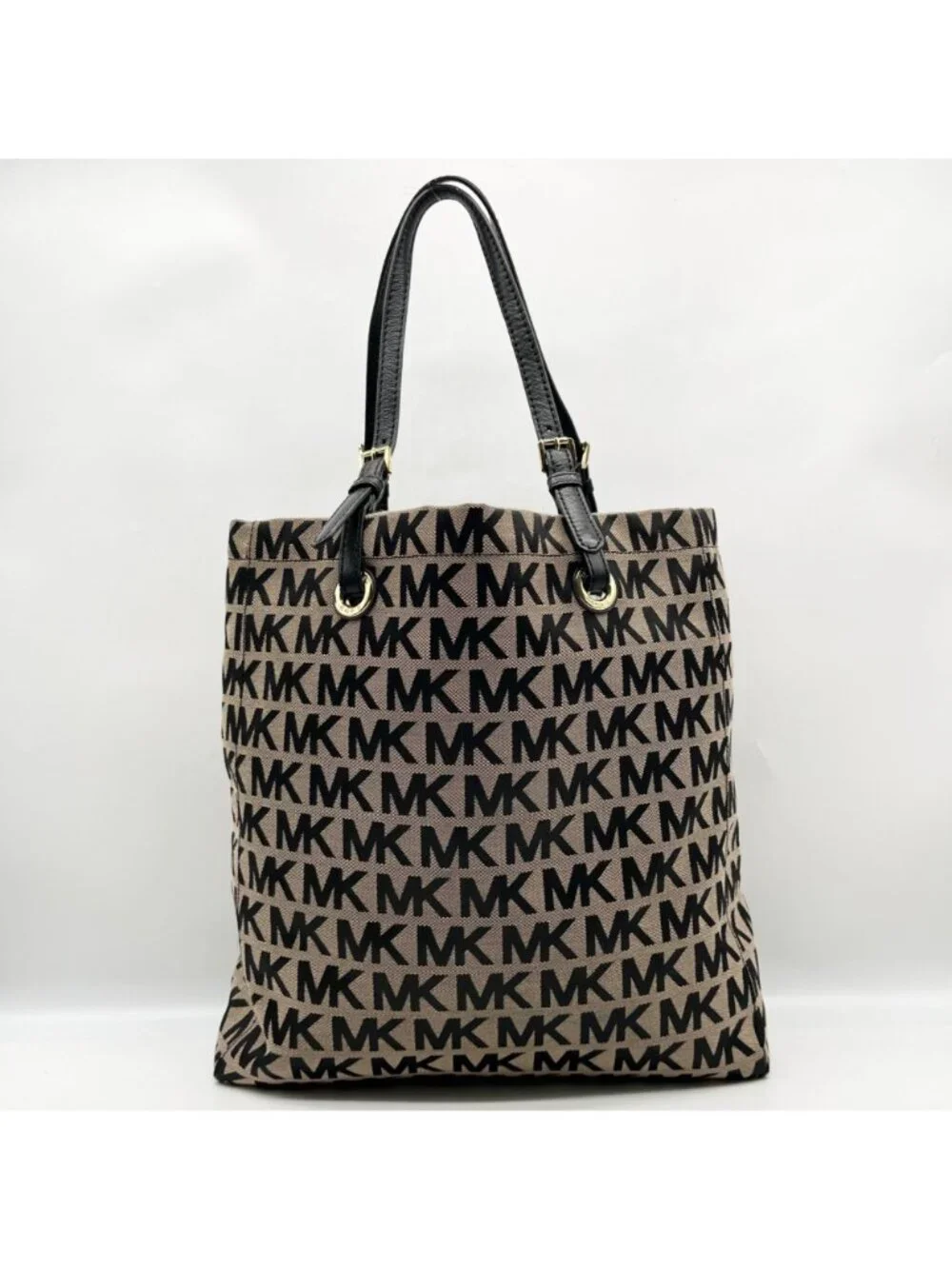 Michael Kors Khaki & Black Logo Print Canvas Jet Set Tote Bag - Picture 2 of 11